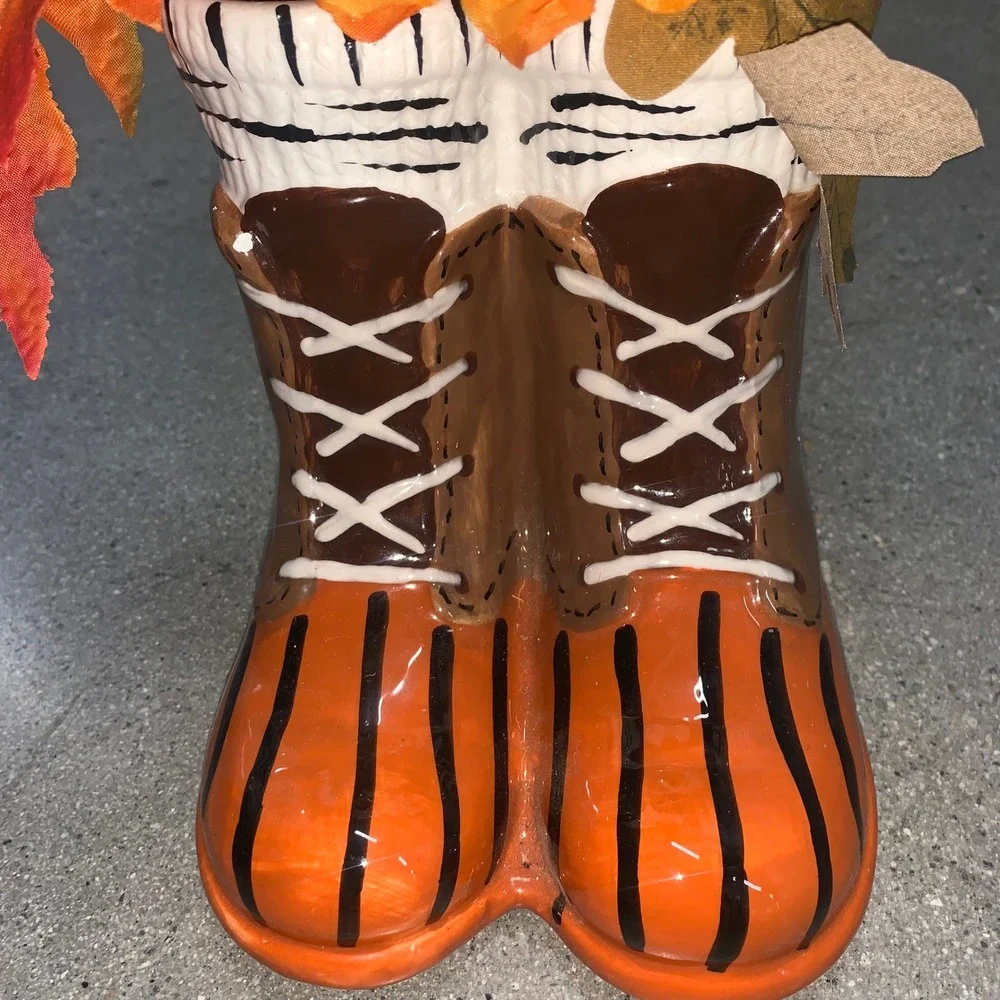 Kohl's Celebrate Together Fall Ceramic Boots Floral Decor Orange NWT Flaw